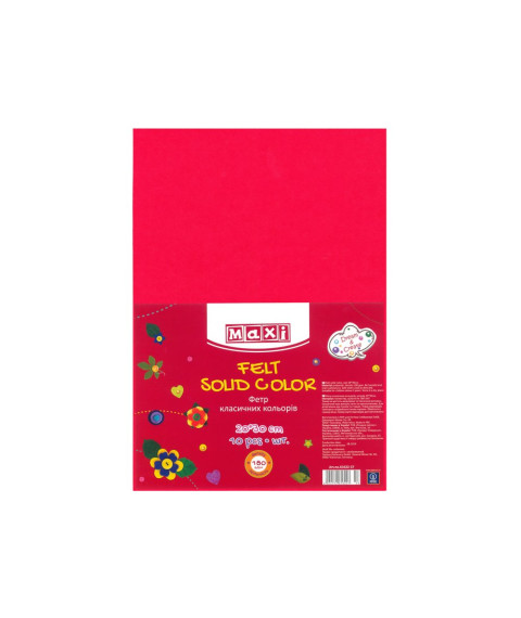 Fetru, 20x30cm, 180g/m2, roșu deschis, 10 foi, MAXI